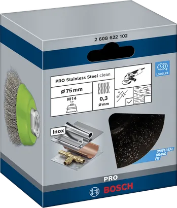 Brosse de nettoyage Bosch PRO en acier inoxydable 75 × 0,3 mm.