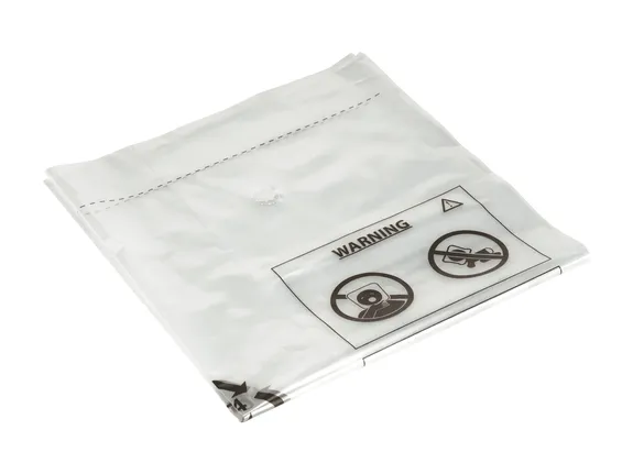 Sac d'élimination Bosch pour la collecte de la poussière avec avertissement de sécurité.