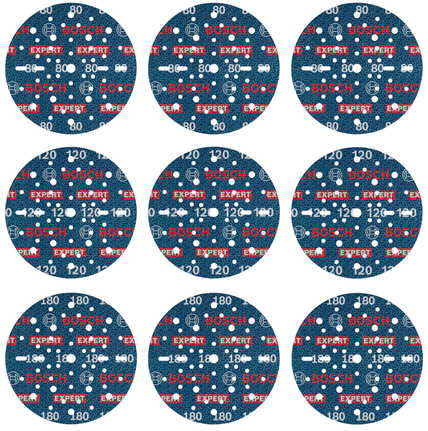 Jeu de disques abrasifs à feuille Bosch EXPERT O780, 150 mm, grains assortis.