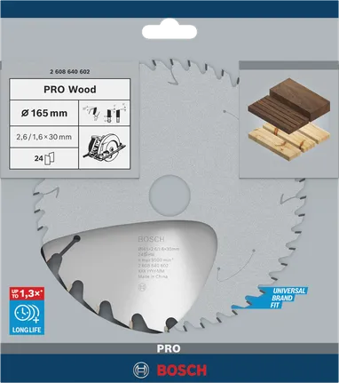 Lame de scie circulaire Bosch PRO Wood 165 × 2,6 × 30 mm T24.