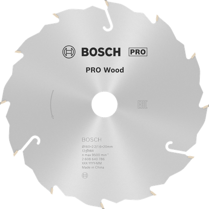 Lame de scie circulaire à bois Bosch PRO 160 mm T12 pour des coupes précises.
