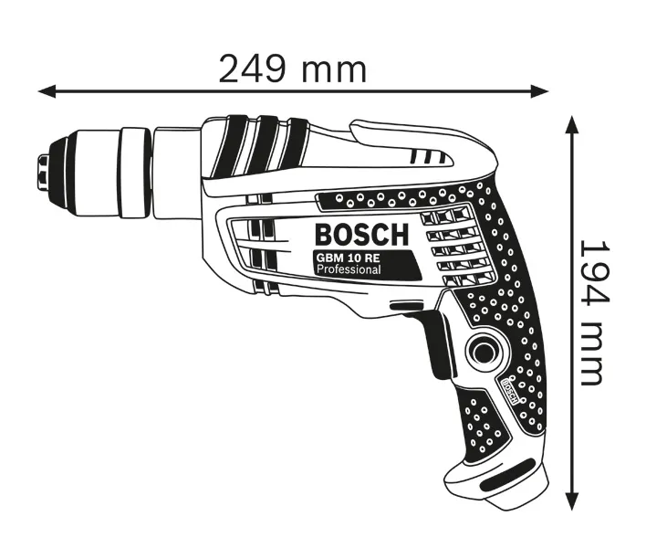 Diagramme des dimensions du foret.