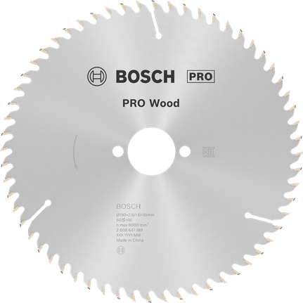 Lame de scie circulaire à bois Bosch PRO 190 mm T60 pour coupes fines.