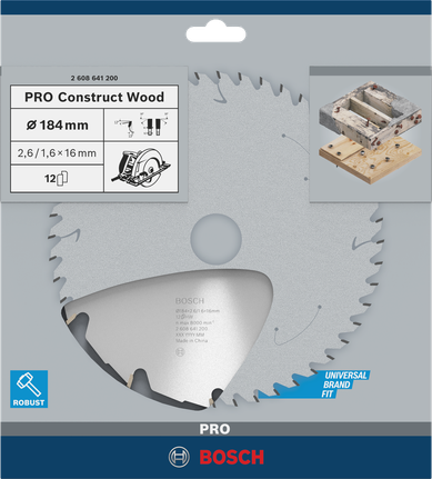 Lame de scie circulaire Bosch PRO Construct Wood 184 × 2,6 × 16 mm.