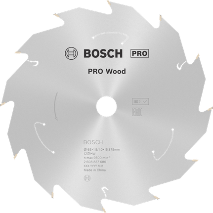 Lame de scie circulaire sans fil Bosch PRO Wood 165 mm T12.