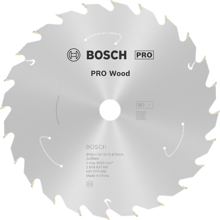 Lame de scie circulaire Bosch PRO Wood 165 mm T24 pour scies sans fil.