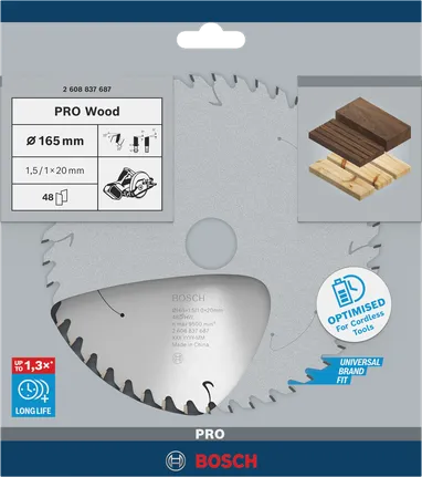 Lame de scie Bosch PRO Wood 165 × 1,5 × 20 mm 48 dents.