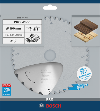 Lame de scie circulaire Bosch PRO Wood 190 mm T24.