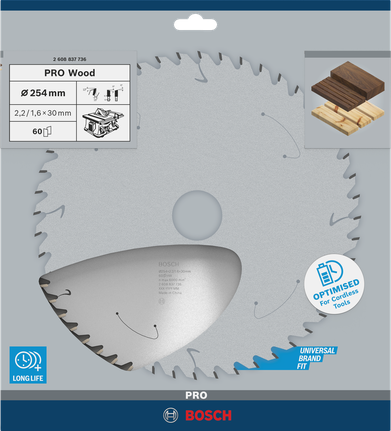 Lame de scie circulaire Bosch PRO Wood 254×2,2×30 mm 60T.