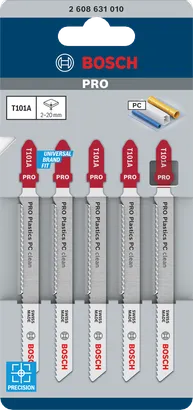 Lames de scie sauteuse Bosch PRO Plastics PC Clean T101A 100 mm, 5 pièces.