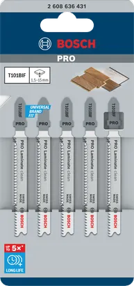 Lames de scie sauteuse Bosch PRO Laminate Clean T101BIF 83 mm 5 pièces.