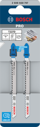 Lames de scie sauteuse Bosch PRO Alu Curve T227D 100 mm, 2 pièces.