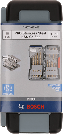 Coffret de 18 forets HSS-Co en acier inoxydable Bosch PRO.