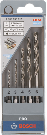 Coffret de forets hexagonaux Bosch PRO Metal HSS-G, 5 pièces.