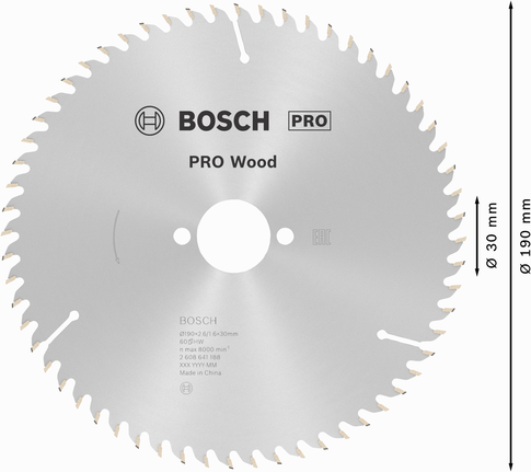 Lame de scie circulaire à bois Bosch PRO 190 mm T60 pour des coupes nettes.
