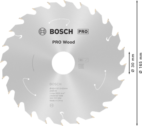 Lame de scie circulaire Bosch PRO Wood 165 mm T24 pour scies sans fil.