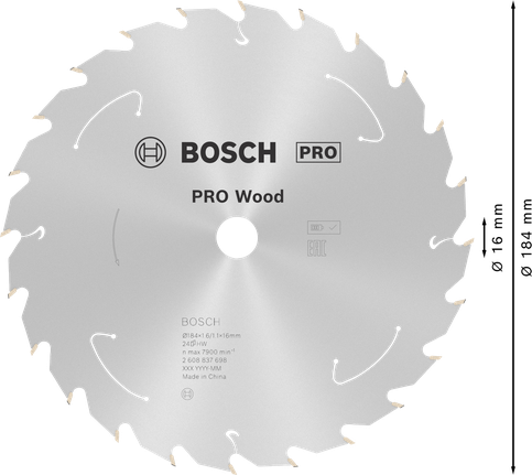 Lame de scie circulaire sans fil Bosch PRO Wood, 184 mm.