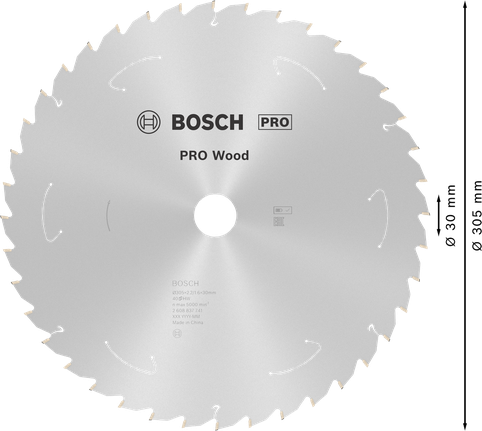 Lame de scie circulaire Bosch PRO Wood 305 mm T40 pour scies sans fil.