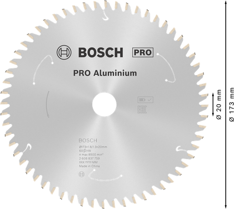 Lame de scie circulaire sans fil Bosch PRO Aluminium, 60 dents.