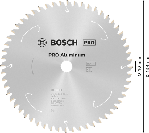 Lame de scie circulaire Bosch PRO Aluminium, diamètre 184 mm.