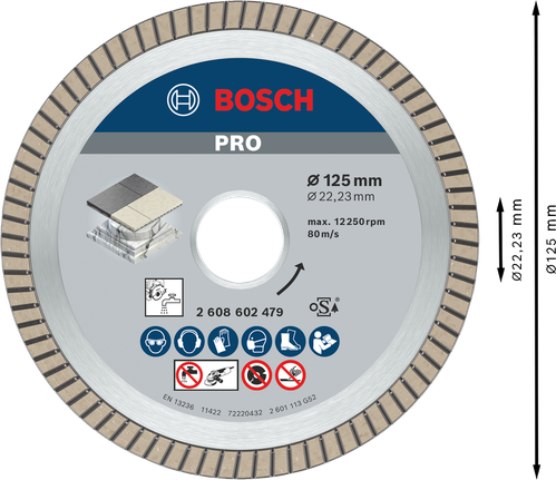 Disque diamanté céramique Bosch PRO, coupe de carrelage 125 mm.