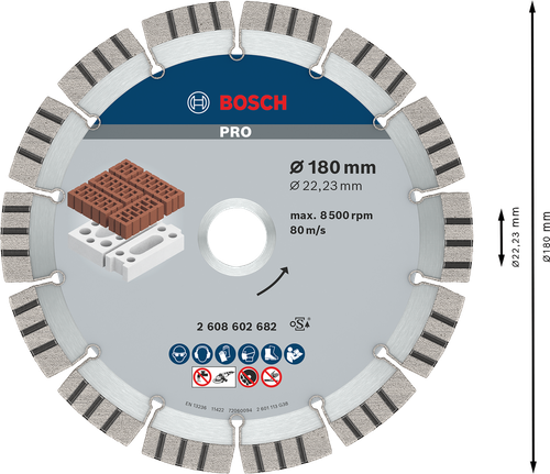 Disque diamanté abrasif Bosch PRO 180 mm pour la découpe de briques.