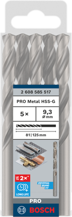 Jeu de forets hélicoïdaux Bosch PRO Metal HSS-G 9,3 mm.