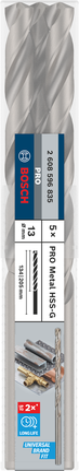 Jeu de forets hélicoïdaux longs Bosch PRO Metal HSS-G 13 mm.