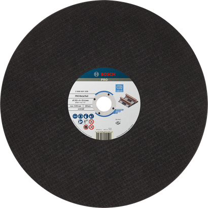 Disque à tronçonner Bosch PRO Rail 355 x 4 x 25,4 mm pour métal.