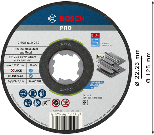 Disque à tronçonner Bosch PRO pour acier inoxydable et métal X-Lock.