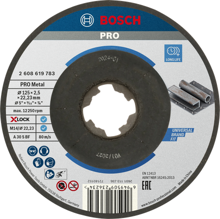 Disque à tronçonner à liant métallique Bosch PRO X-Lock 125 mm.