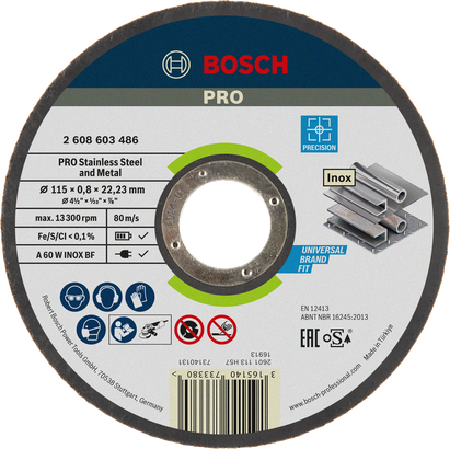 Disque à tronçonner Bosch PRO pour acier inoxydable et métal 115 mm.