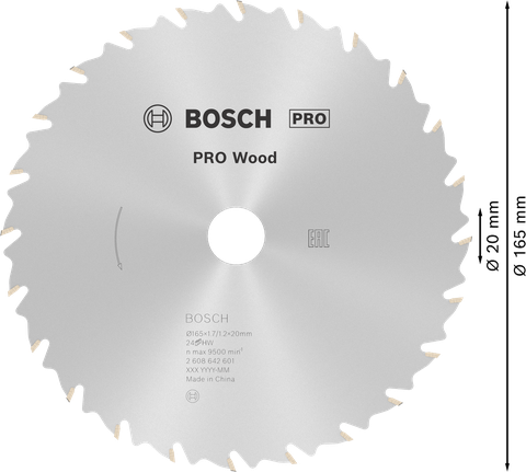 Lame de scie circulaire Bosch PRO Wood 165 mm T24.