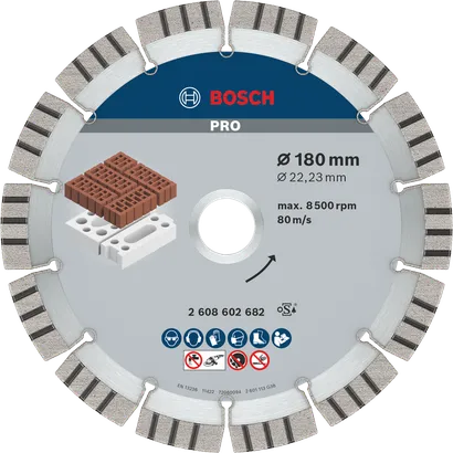 Disque diamanté abrasif Bosch PRO 180 mm pour la coupe de briques.