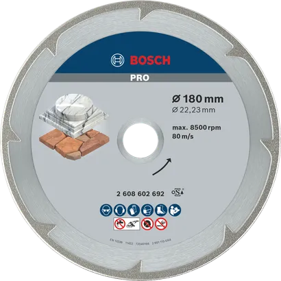 Disque diamanté Bosch PRO Marble pour la coupe de la pierre.