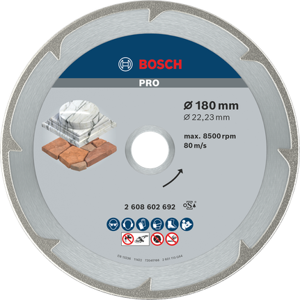 Disque diamanté Bosch PRO Marble pour la coupe de la pierre.