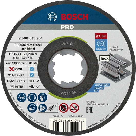 Disque à tronçonner Bosch PRO Stainless Steel Metal X-Lock, 115 mm.