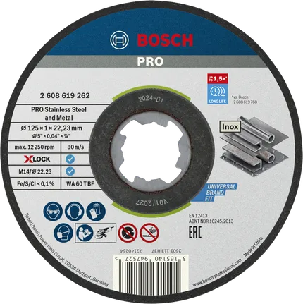 Disque à tronçonner Bosch PRO pour acier inoxydable et métal, X-Lock.