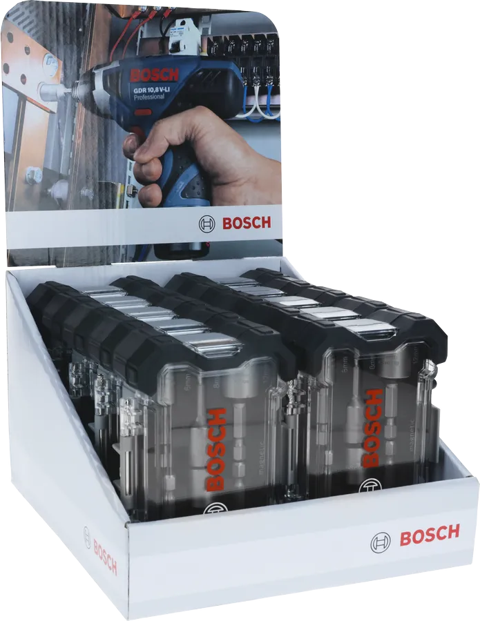 Jeu de 6 douilles Bosch 6–13 mm en boîte de présentation.