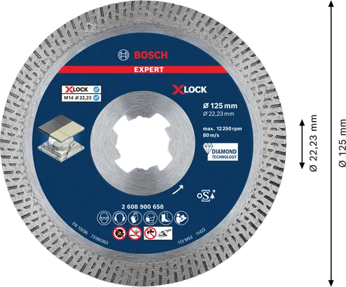 Disque à tronçonner diamanté Bosch EXPERT HardCeramic X-LOCK 125 mm.