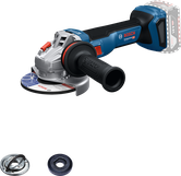 Meuleuse d'angle sans fil Bosch GWS 18V-11 avec accessoires.