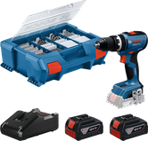 Coffret de perceuse Bosch GSB 18V-65 avec batteries et coffret.