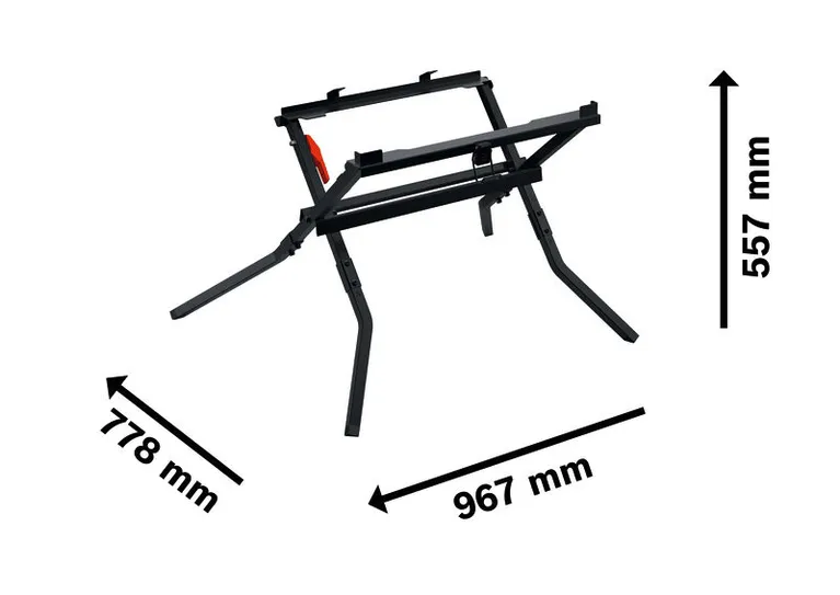Support de scie Bosch GTA 571 avec dimensions indiquées.