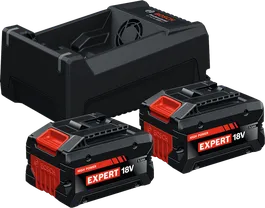 Coffret de démarrage Bosch avec chargeur GAL 12V/18V-80 et deux batteries 18V 5,5Ah.