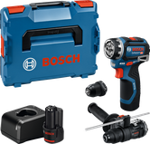 Coffret perceuse-visseuse sans fil Bosch GSR 12V-32 FC avec coffret et accessoires.