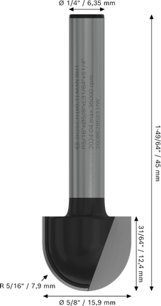 Coffret de mèches de toupie Bosch PRO R, tige de 5/16 po, 1/4 po.