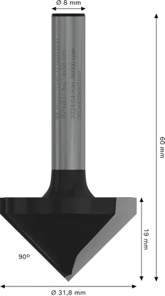 Fraise à défoncer Bosch PRO V-Groove 90° 31,8 mm tige 8 mm.