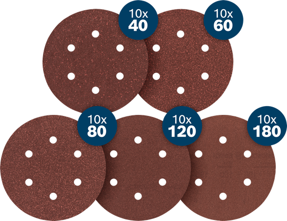 Jeu de feuilles abrasives Bosch C430, grains mixtes 150 mm.