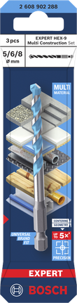 Coffret de forets multi-construction Bosch EXPERT HEX-9 5/6/8 mm.