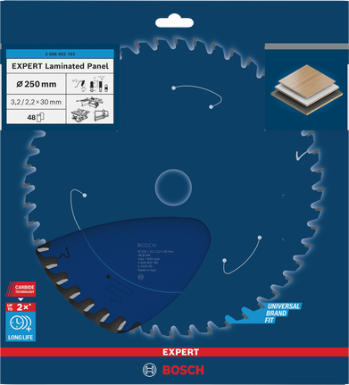 Lame de scie circulaire pour panneaux stratifiés Bosch EXPERT 250×3,2/2,2×30 mm T48.